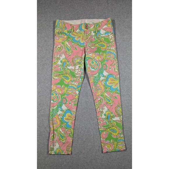 Lilly Pulitzer Women Jeans Size 2 Worth Skinny Mini Zip Ankle Paisley Elephant - Picture 1 of 14